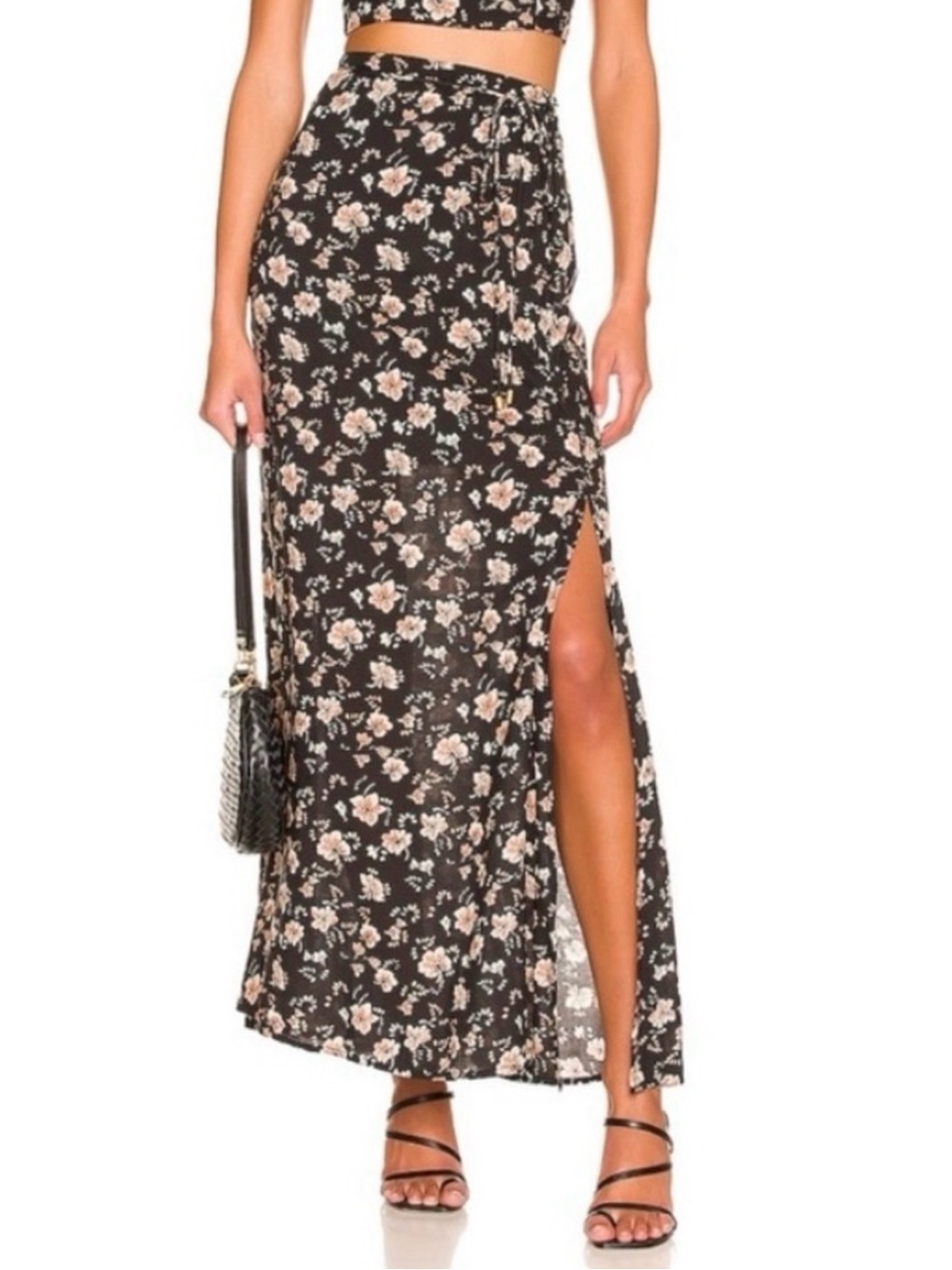 FREE PEOPLE Bijou Floral Print Maxi Skirt Slit LONG 4